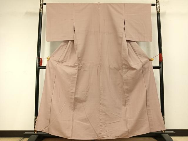 平和屋着物▽上質な紬　単衣　色無地　灰桜色　正絹　逸品　AABD0060fy