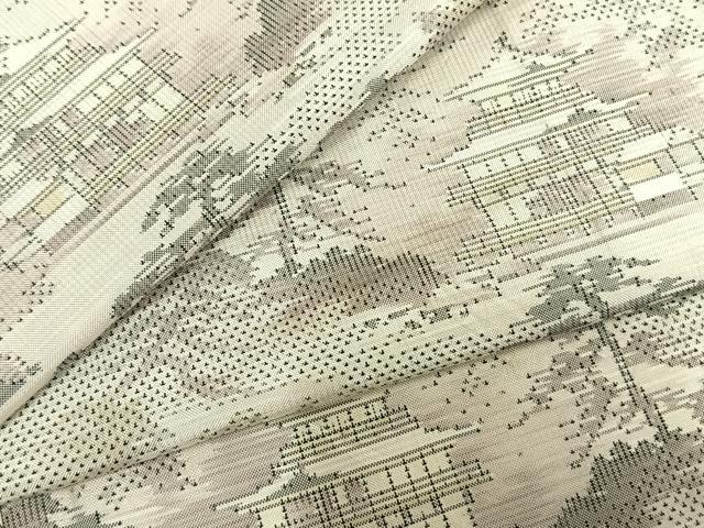 平和屋着物▽本場大島紬　単衣　白大島　9マルキ　風景文　株式会社たかし　証紙付き　正絹　逸品　AABD0062fy