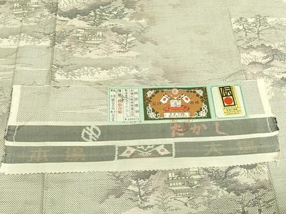平和屋着物▽本場大島紬　単衣　白大島　9マルキ　風景文　株式会社たかし　証紙付き　正絹　逸品　AABD0062fy
