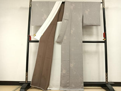 平和屋着物▽上質な小紋　単衣　作家物　草花文　ますいわ屋扱い　正絹　逸品　AABD0064fy