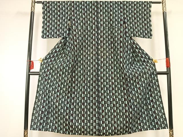 平和屋着物●久留米絣　単衣　市松文様　綿　逸品　AABD0066fy