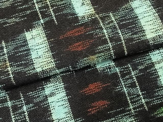 平和屋着物●久留米絣　単衣　市松文様　綿　逸品　AABD0066fy