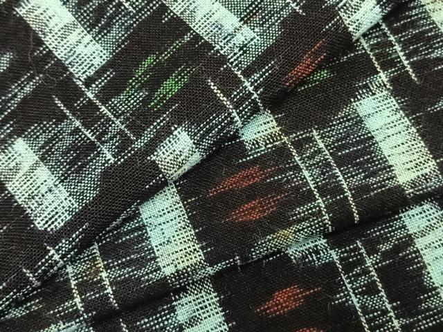 平和屋着物●久留米絣　単衣　市松文様　綿　逸品　AABD0066fy