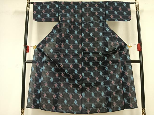 平和屋着物●久留米絣　単衣　幾何学文様　綿　逸品　AABD0067fy