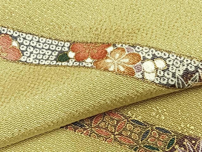 平和屋着物▽上質な小紋 単衣 熨斗花文 金彩 鬼しぼ縮緬 正絹 逸品 AABD0071fy