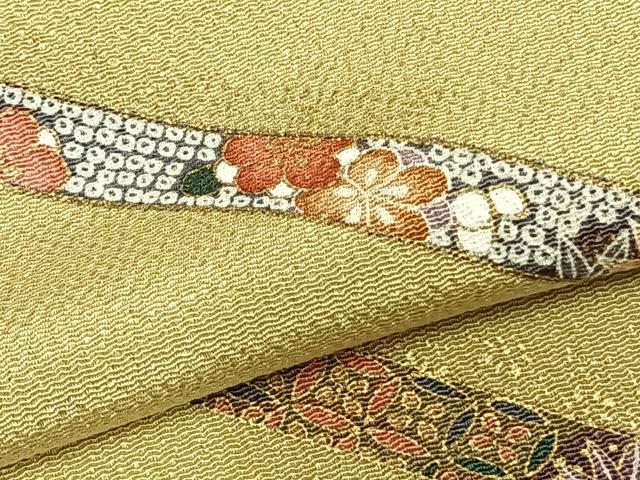 平和屋着物▽上質な小紋 単衣 熨斗花文 金彩 鬼しぼ縮緬 正絹 逸品 AABD0071fy