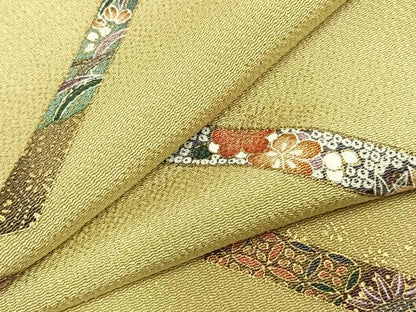 平和屋着物▽上質な小紋 単衣 熨斗花文 金彩 鬼しぼ縮緬 正絹 逸品 AABD0071fy