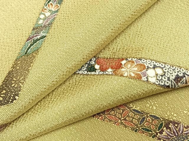 平和屋着物▽上質な小紋 単衣 熨斗花文 金彩 鬼しぼ縮緬 正絹 逸品 AABD0071fy