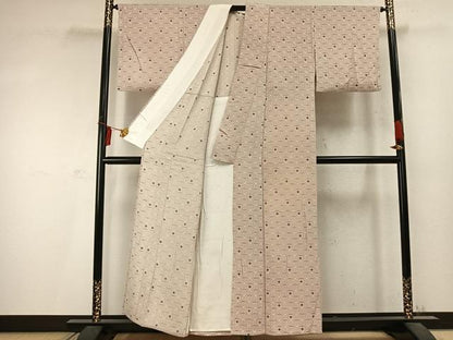 平和屋着物▽上質な小紋 単衣 菱文 正絹 逸品 AABD0073fy
