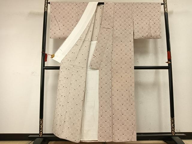 平和屋着物▽上質な小紋 単衣 菱文 正絹 逸品 AABD0073fy