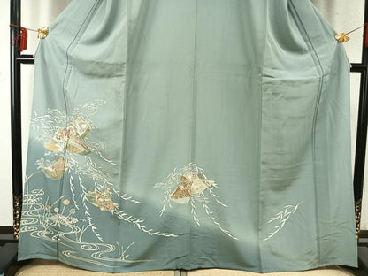 平和屋着物▽訪問着 単衣 風景熨斗花文 金彩 松坂屋扱い 正絹 逸品 AABD0078fy