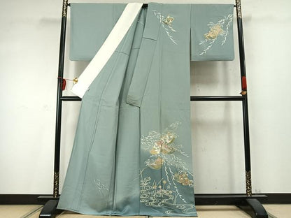 平和屋着物▽訪問着 単衣 風景熨斗花文 金彩 松坂屋扱い 正絹 逸品 AABD0078fy