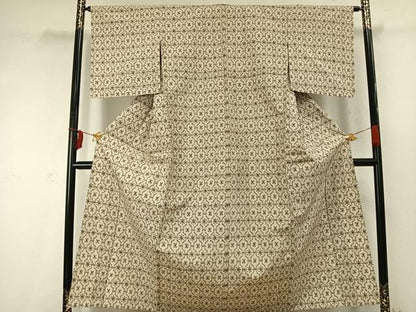 平和屋着物▽上質な紬 単衣 幾何学文様 正絹 逸品 AABD0079fy
