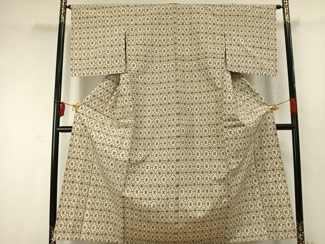 平和屋着物▽上質な紬 単衣 幾何学文様 正絹 逸品 AABD0079fy