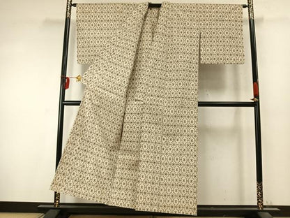 平和屋着物▽上質な紬 単衣 幾何学文様 正絹 逸品 AABD0079fy
