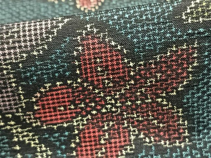平和屋着物▽上質な紬 単衣 唐草花文 正絹 逸品 AABD0080fy