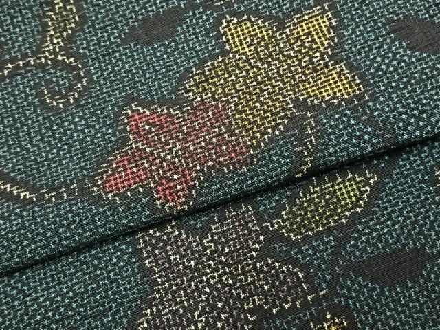 平和屋着物▽上質な紬 単衣 唐草花文 正絹 逸品 AABD0080fy