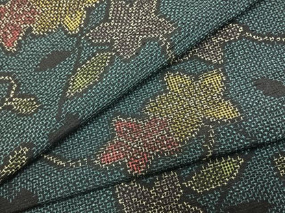 平和屋着物▽上質な紬 単衣 唐草花文 正絹 逸品 AABD0080fy
