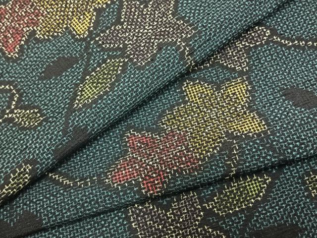 平和屋着物▽上質な紬 単衣 唐草花文 正絹 逸品 AABD0080fy