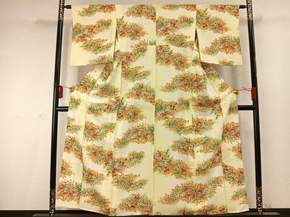 平和屋着物▽上質な小紋　単衣　手描き　草花文　暈し染め　正絹　逸品　AABD0084fy