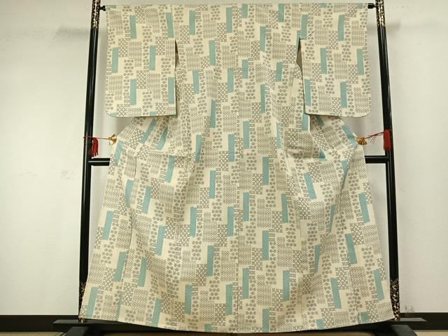 平和屋着物▽本塩沢 単衣 幾何学文様 正絹 逸品 未使用 AABD0085fy