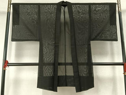 平和屋着物▽男性 長羽織 スリーシーズン 春夏秋 塵除け 黒地 正絹 逸品 AABD0086fy