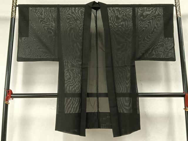 平和屋着物▽男性 長羽織 スリーシーズン 春夏秋 塵除け 黒地 正絹 逸品 AABD0086fy
