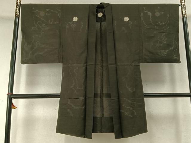 平和屋着物▽男性 黒紋付 長羽織 スリーシーズン 春夏秋 千歳茶色 正絹 逸品 AABD0087fy