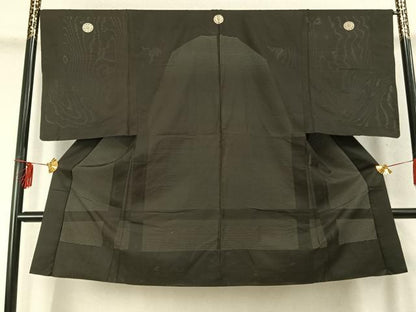 平和屋着物▽男性 黒紋付 長羽織 スリーシーズン 春夏秋 千歳茶色 正絹 逸品 AABD0087fy