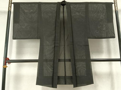 平和屋着物▽男性 長羽織 スリーシーズン 春夏秋 塵除け 黒地 正絹 逸品 AABD0088fy
