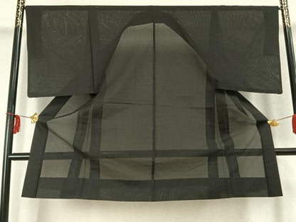平和屋着物▽男性 長羽織 スリーシーズン 春夏秋 塵除け 黒地 正絹 逸品 AABD0088fy