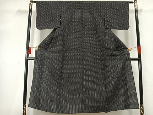 平和屋着物▽お召 単衣 格子 正絹 逸品 AABD0089fy