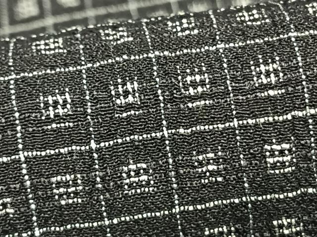 平和屋着物▽お召 単衣 格子 正絹 逸品 AABD0089fy