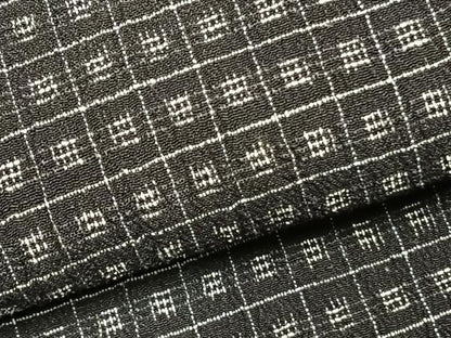 平和屋着物▽お召 単衣 格子 正絹 逸品 AABD0089fy