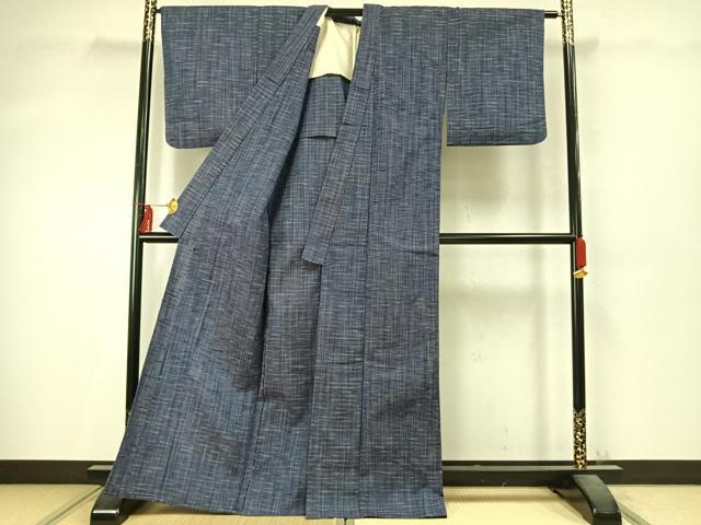 平和屋着物▽上質な紬 単衣 格子 正絹 逸品 AABD0091fy