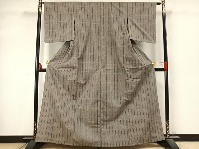 平和屋着物▽上質な紬 単衣 間道 正絹 逸品 AABD0093fy