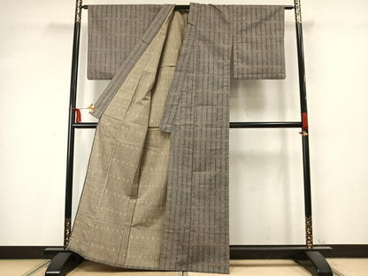 平和屋着物▽上質な紬 単衣 間道 正絹 逸品 AABD0093fy