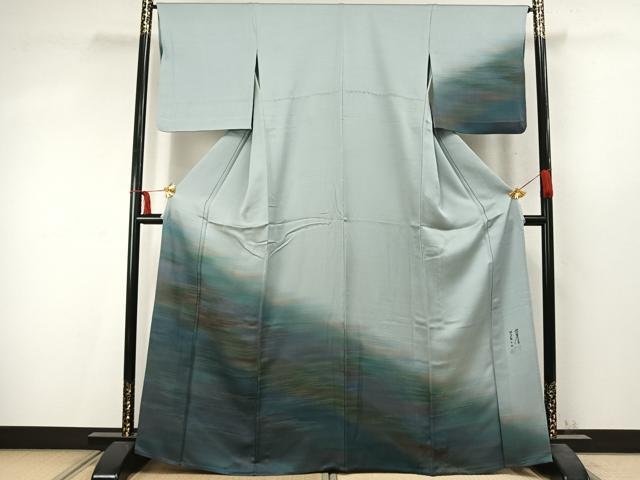 平和屋着物▽染色家 岩浅公展 訪問着 単衣 霞文 暈し染め 正絹 逸品 AABD0094fy