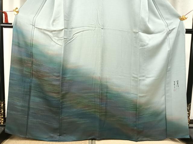 平和屋着物▽染色家 岩浅公展 訪問着 単衣 霞文 暈し染め 正絹 逸品 AABD0094fy