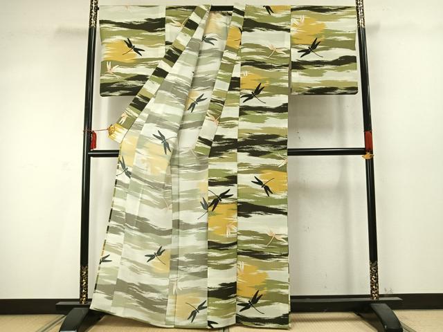 平和屋着物＊夏物 小紋 紗 蜻蛉 とんぼ 洗える着物 AABD0095fy