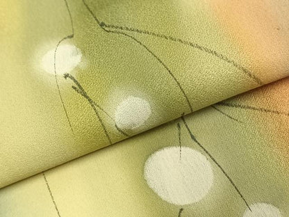 平和屋着物▽上質な小紋 単衣 手描き 枝花文 暈し染め 正絹 逸品 AABD0096fy