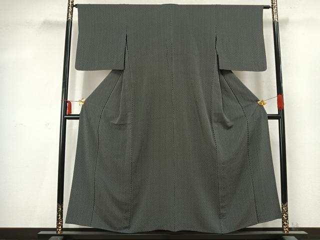 平和屋着物▽上質な紬　単衣　立涌文　黒地　正絹　逸品　AABC0555fy 平和屋着物▽上質な小紋 単衣 立涌文 黒地 正絹 逸品 AABD0098fy