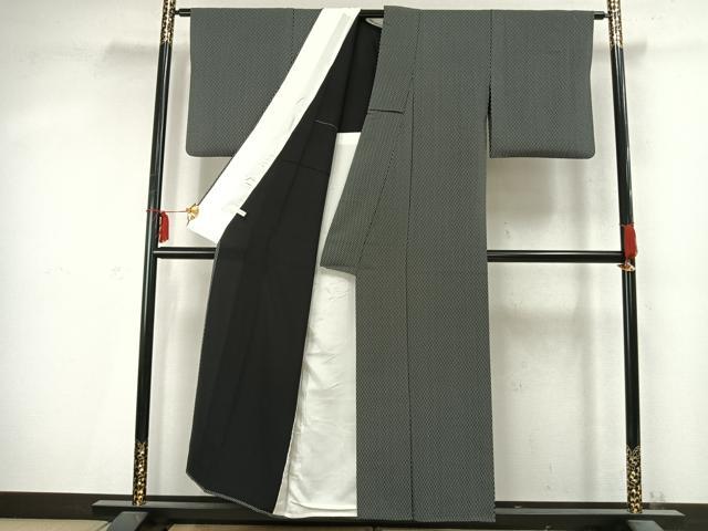 平和屋着物▽上質な小紋 単衣 立涌文 黒地 正絹 逸品 AABD0098fy