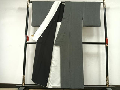平和屋着物▽上質な小紋 単衣 立涌文 黒地 正絹 逸品 AABD0098fy