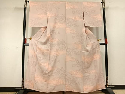 平和屋着物▽上質な小紋　単衣　唐草花文　地紋起こし　正絹　逸品　AABD0100fy