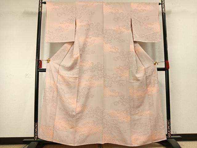 平和屋着物▽上質な小紋　単衣　唐草花文　地紋起こし　正絹　逸品　AABD0100fy