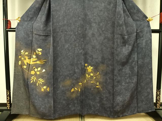 平和屋着物▽訪問着 単衣 花鳥文 金銀彩 正絹 逸品 AABD0101fy