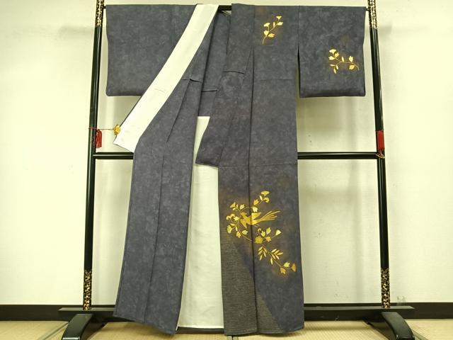 平和屋着物▽訪問着 単衣 花鳥文 金銀彩 正絹 逸品 AABD0101fy