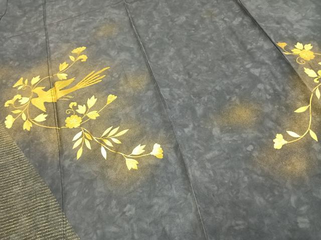 平和屋着物▽訪問着 単衣 花鳥文 金銀彩 正絹 逸品 AABD0101fy