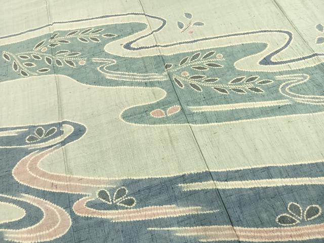 平和屋着物▽訪問着 単衣 生紬地 流水舞葉文 大丸扱い 正絹 逸品 AABD0102fy